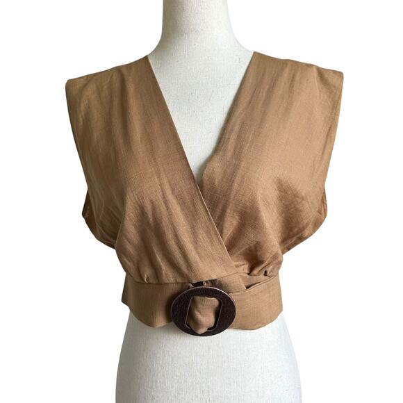 Zara Brown Linen Crop Top Women's Blouse Size   Small | 12-33 - Picture 1 of 6